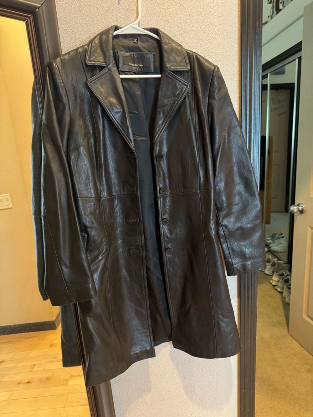 Jones New York Black Leather Button-Front Coat